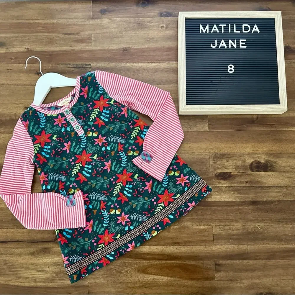 Matilda Jane Once Upon A Time Hundred Years Tunic Top 8 Green Floral Christmas